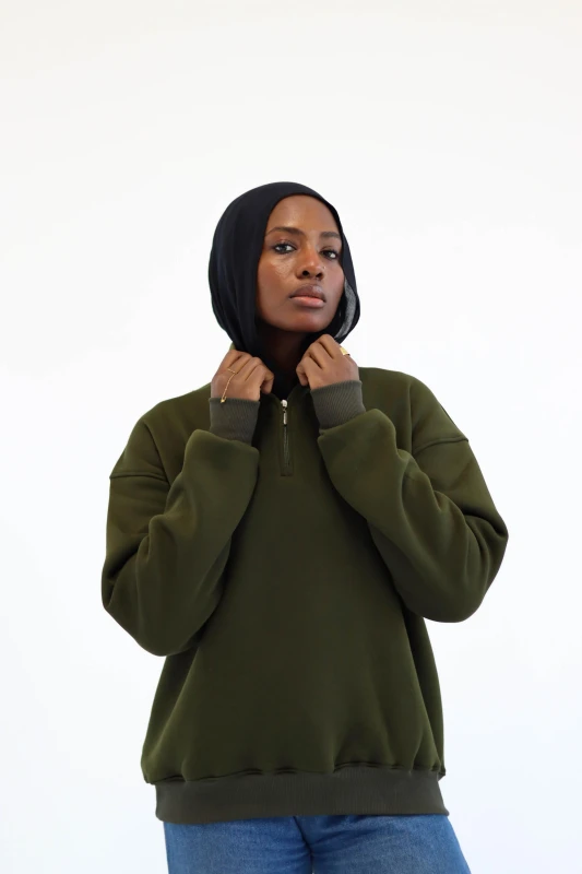 Olive Quarter-zip Sweatshirt