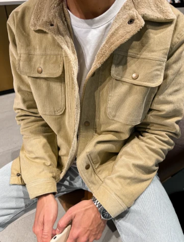 FLEECE-LINED CORDUROY JACKET BEIGE