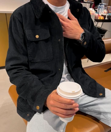 FLEECE-LINED CORDUROY JACKET BLACK