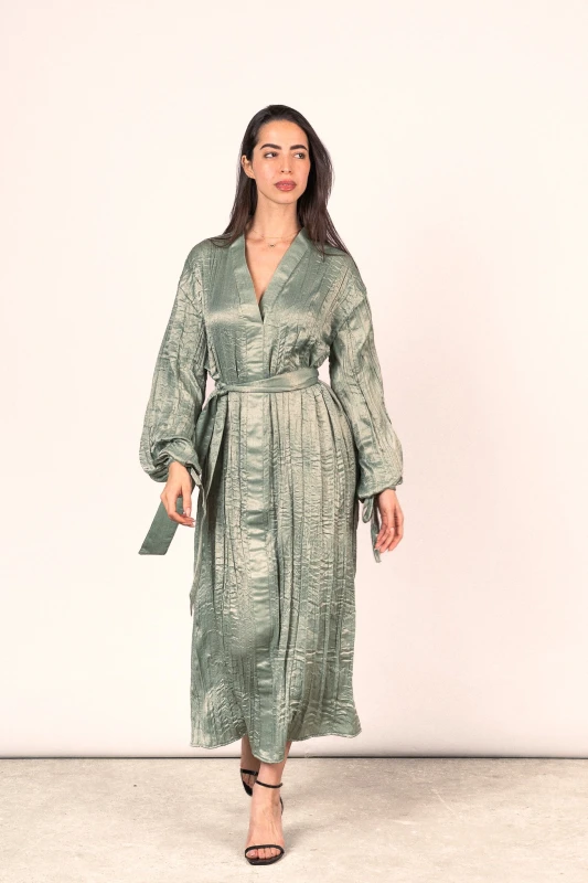 Wrinkled Shimmer Dress - Sage