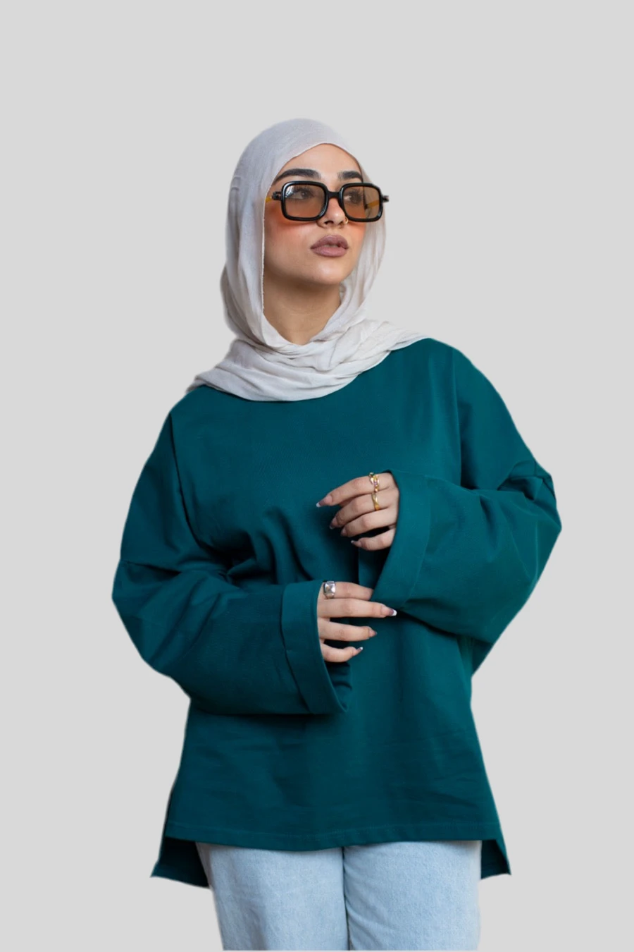 Deep Teal Long Sleeve Oversized Tee