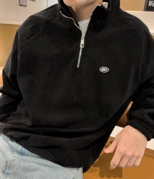 CORDUROY QUARTER-ZIP BLACK