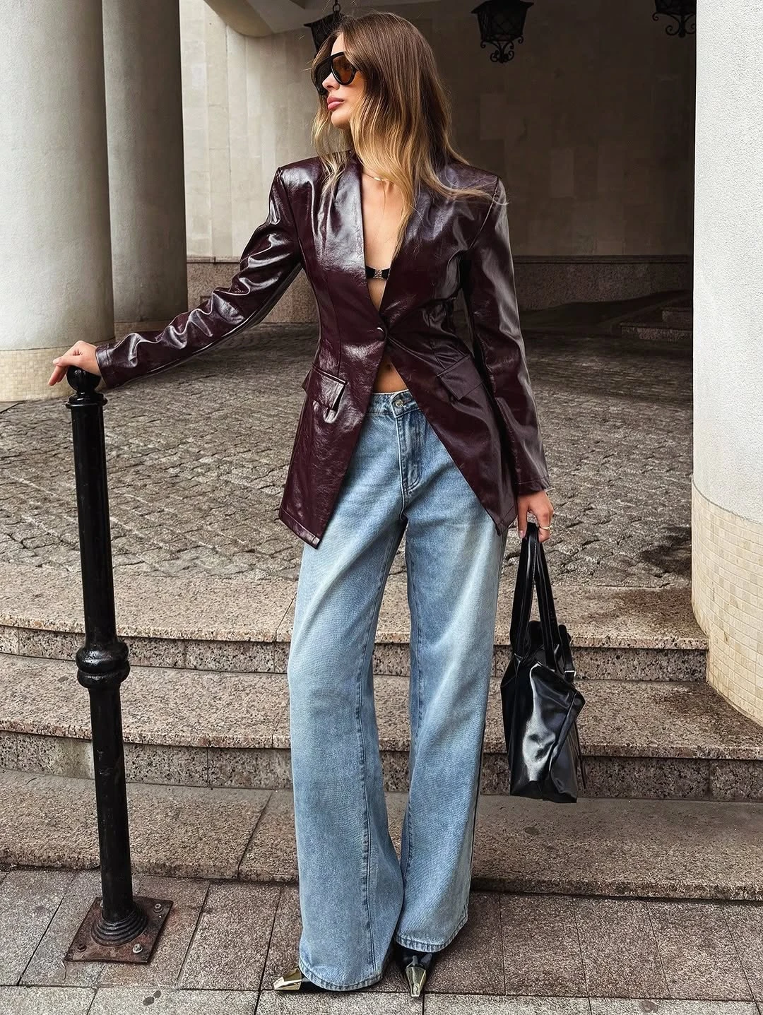 Burgundy Leather Blazer