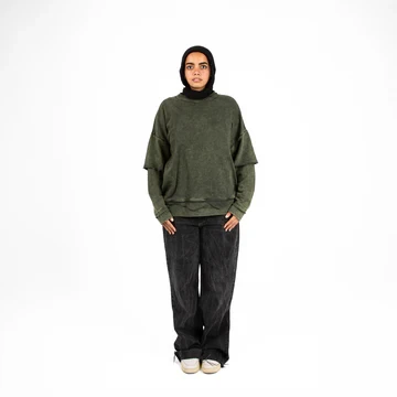 Olive Retro Wash Crew