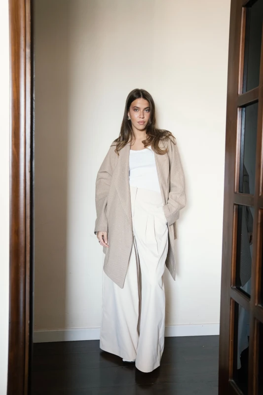 Wide Gabardine Trousers - Creme
