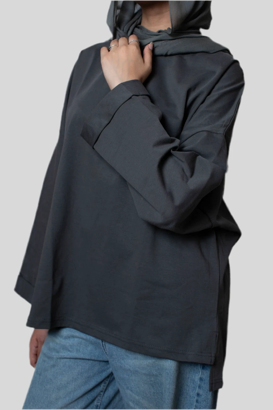Dark Grey Long Sleeve Oversized Tee