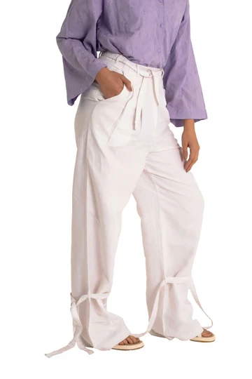 White Tie Linen Pants