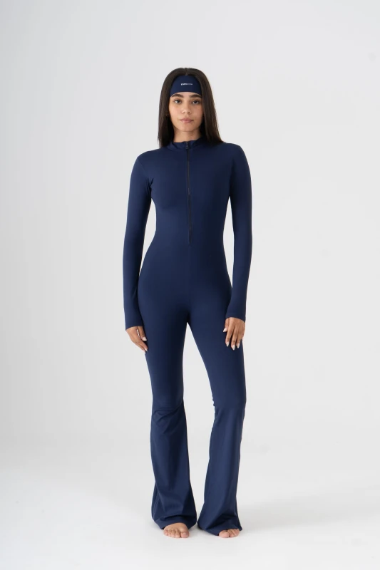HIGH NECK FLARED LONG SLEEVE JUMPSUIT
