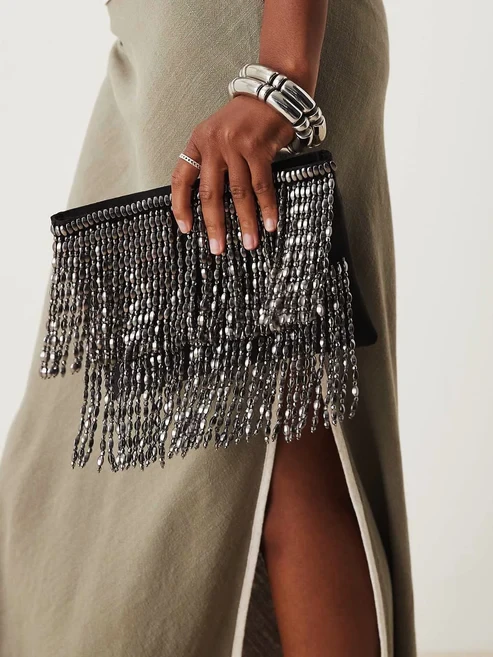 NEW Metallic Fringe Clutch