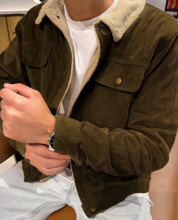 FLEECE-LINED CORDUROY JACKET OLIVE