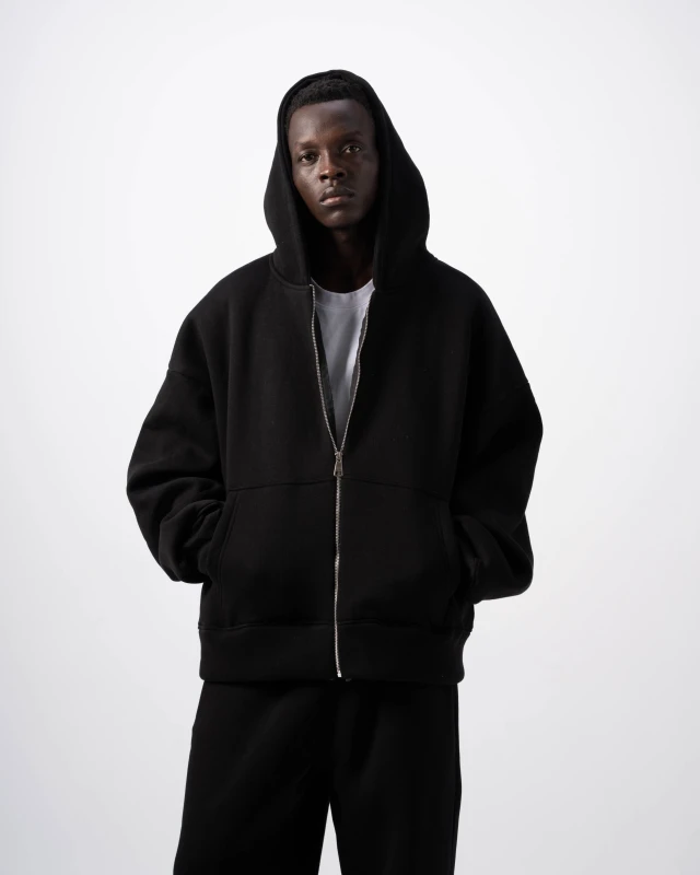 V1 Zip-Up Black Hoodie